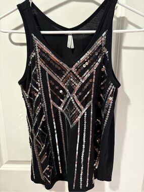 Black Sequin Geometric Tank Top